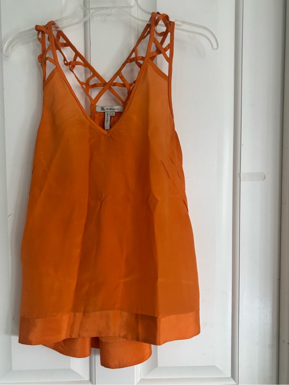 BCBG Orange  Strappy V-Neck Women's Top NEW small silk - Picture 2 of 8